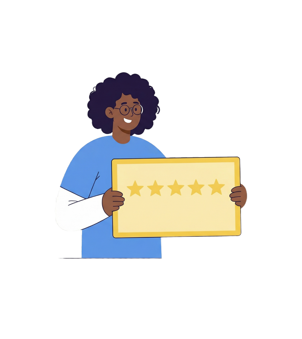 Person holding review card